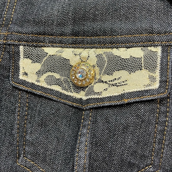 V Cristina Denim Suit-Lace Detail and Jeweled Buttons. - Picture 5 of 16